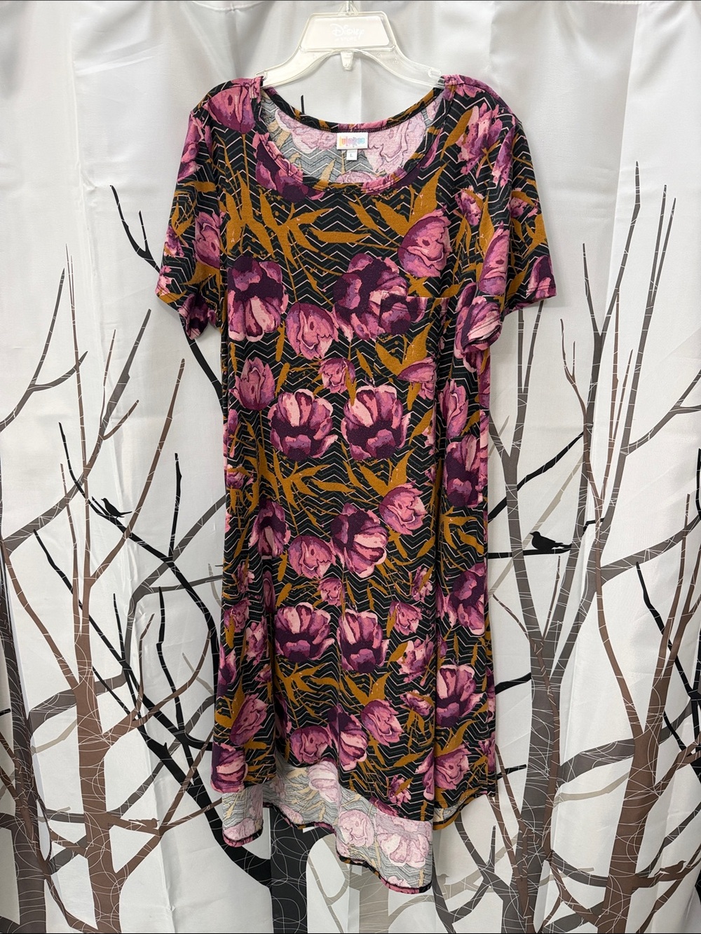 LuLaRoe Purple Floral High-Low Dress with Mustard Accents